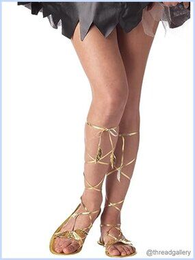 Goddess Costume Sandals Lace Up Ankle Strap Gold Leaf Accent
